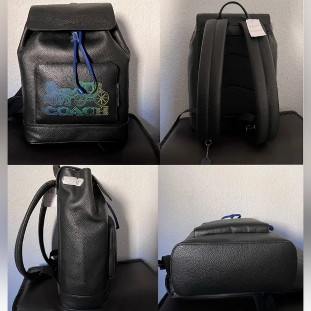 NWT COACH TURNER BACKPACK LEATHER BLACK‎ OMBRE